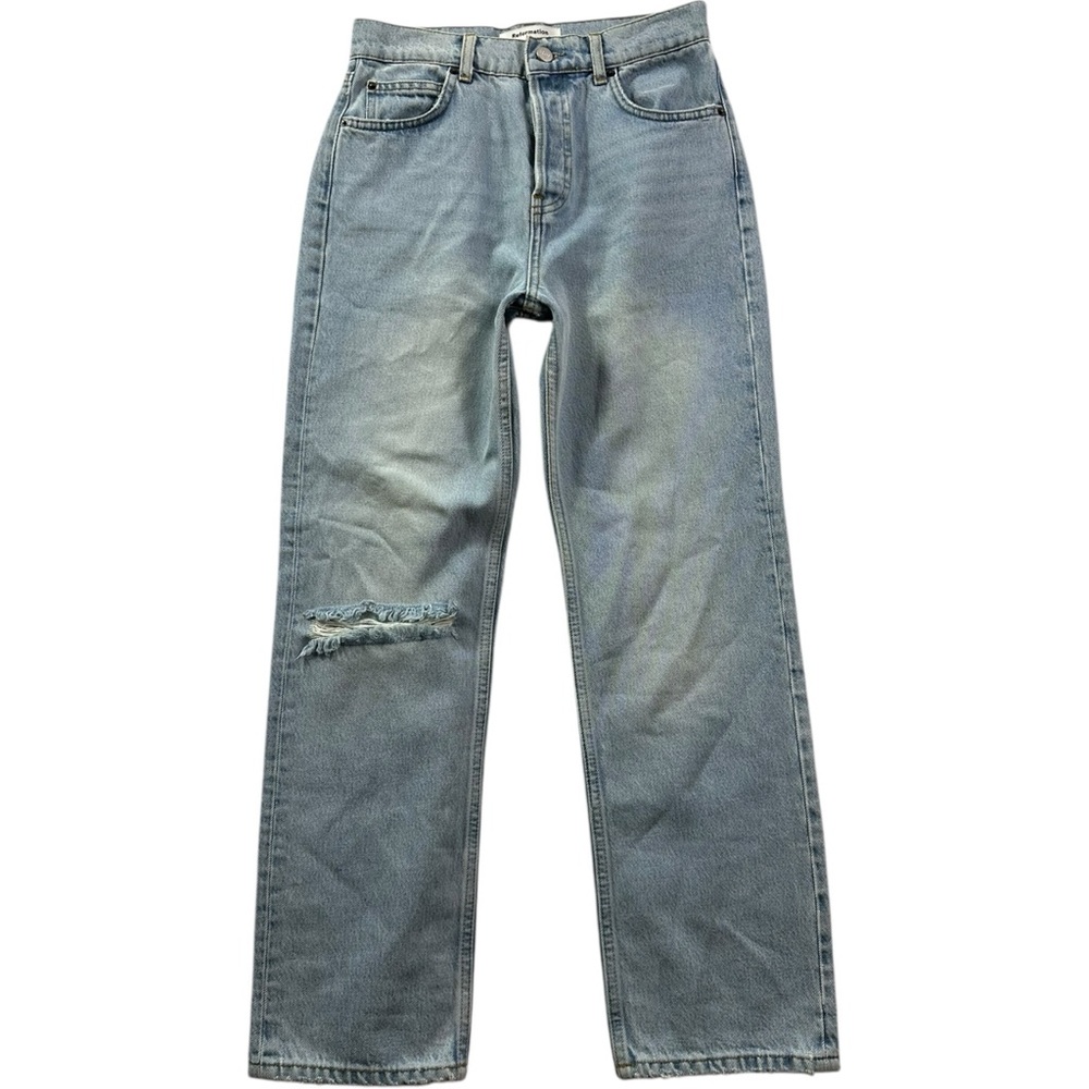 Reformation Cynthia High Rise Straight Cropped Jeans Tahoe Destroyed 25 NWOT